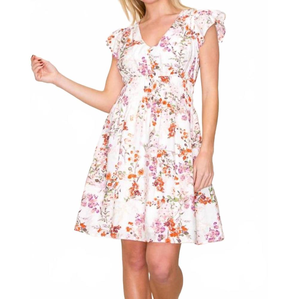 NEW STACCATO v-neck smocked waist floral print dress in pink - Picture 3 of 6
